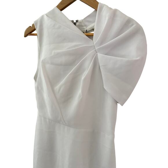Alice + Olivia Kiro Ruffle-Shoulder Midi Sheath Dress in Bright White Size 4 - Picture 8 of 13